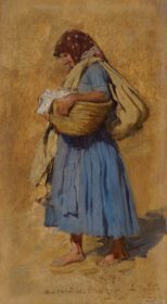 نقاشی کلاسیک زن کشاورز که دماغش را باد می کند در حدود 1870 1875