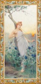 نقاشی کلاسیک دختری در میان گلها