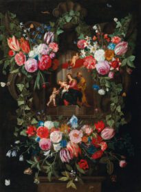 نقاشی کلاسیک تاج گلی که یک کارتوش را با