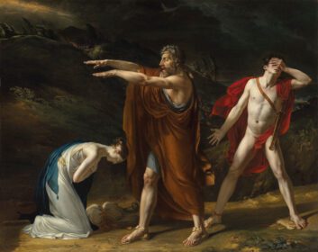 نقاشی کلاسیک آنتیگونه که از ادیپ التماس می کند تا نفرین خود را از سرش بردارد