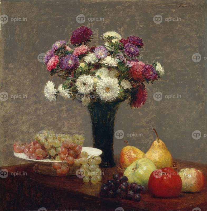 نقاشی کلاسیک آستر و میوه روی میز 1868