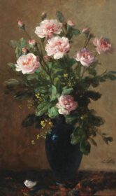 نقاشی کلاسیک دسته گل رز در گلدان