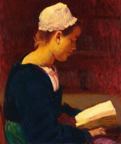 نقاشی کلاسیک دختر برتون در حال خواندن برتون لیسانت