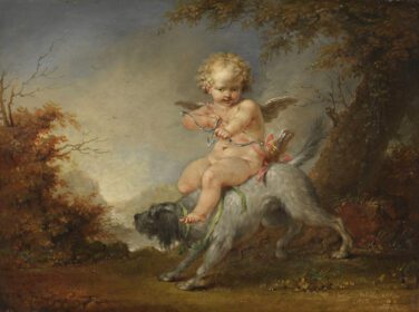نقاشی کلاسیک کوپید سوار بر سگ