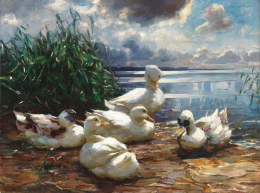 نقاشی کلاسیک اردک ها در دریاچه چیمسی در طوفان