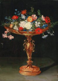 نقاشی کلاسیک گلها در یک تعزیه طلاکاری شده