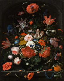 نقاشی کلاسیک گل در گلدان شیشه ای ج