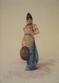 نقاشی کلاسیک حرم زن با بادبزن شترمرغ 1892