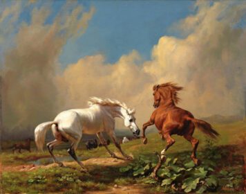 نقاشی کلاسیک Horses Balking At Approaching Storm 1849