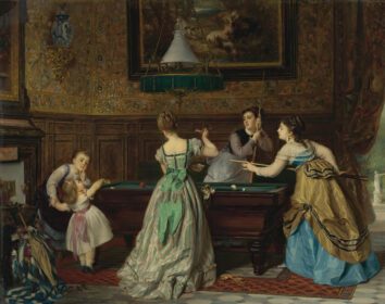 نقاشی کلاسیک خانم ها در حال بیلیارد بازی 1869