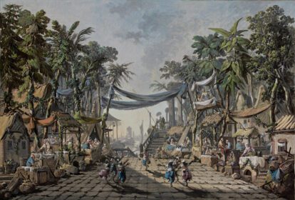 نقاشی کلاسیک صحنه بازار در یک بندر خیالی شرقی در مورد سال 1764
