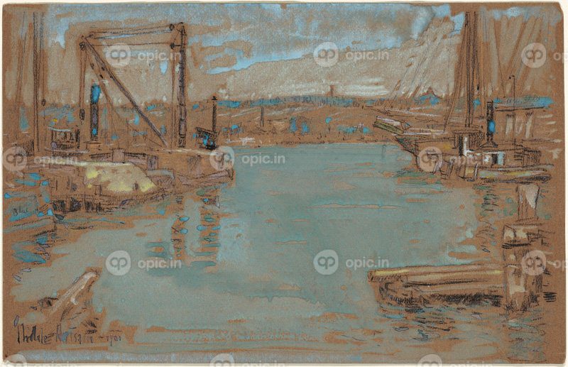 نقاشی کلاسیک North River Dock، نیویورک 1901