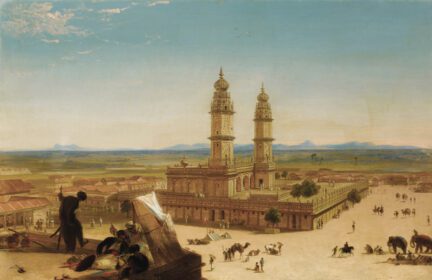 نقاشی کلاسیک منظره شرقی با مسجد