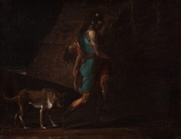 نقاشی کلاسیک اوسیان در حال حمل برادر مرده خود گیلان، به دنبال آن سبوس سگ فینگال 1805 1808
