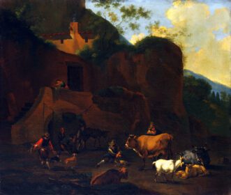 نقاشی کلاسیک دهقانان و گاوها