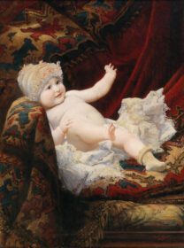 نقاشی کلاسیک پرتره نوزاد با کلاه توری 1885