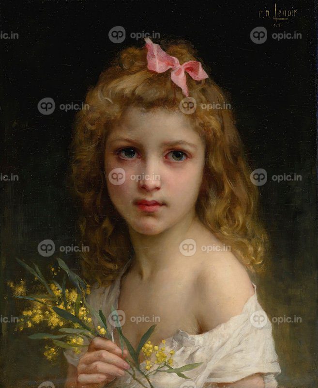 نقاشی کلاسیک پرتره دختری با شکوفه های میموزا 1901