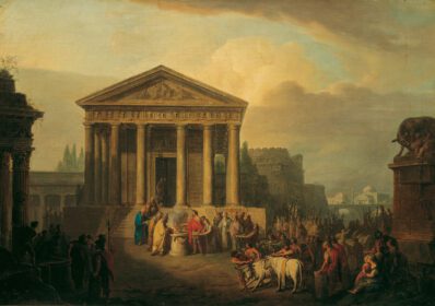 نقاشی کلاسیک قربانی در مقابل معبد رومی 1791