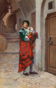 نقاشی کلاسیک گاوباز اسپانیایی با گل