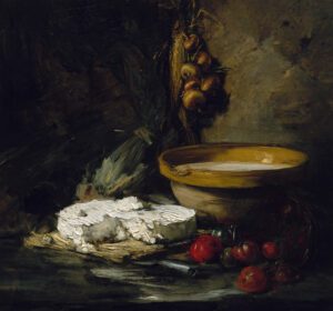 نقاشی کلاسیک زندگی بی جان با پنیر احتمالا اواخر دهه 1870