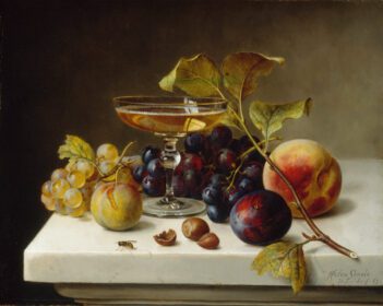 نقاشی کلاسیک زندگی بی جان با میوه و شامپاین 1869
