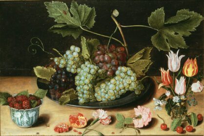 نقاشی کلاسیک زندگی بی جان با میوه و گل