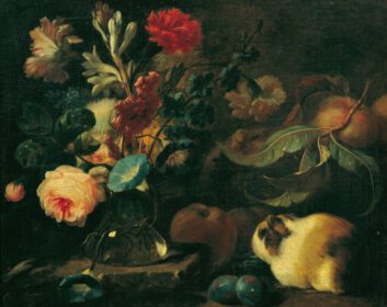نقاشی کلاسیک Stillleben mit Meerschweinchen, Blumen und Früchten