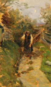 نقاشی کلاسیک مطالعه یک زن دهقانی در حال بازگشت به خانه