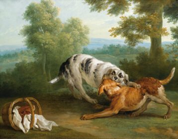 نقاشی کلاسیک سگی که شام خود را برای استادش می برد 1751