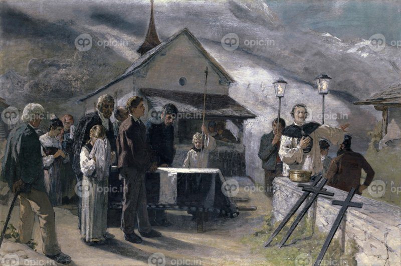 نقاشی کلاسیک مراسم تشییع جنازه پس از رانش زمین اسپرینگن، اوری 1887