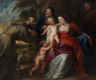 نقاشی کلاسیک خانواده مقدس با قدیس فرانسیس و آن و سن جان باپتیست نوزاد در اوایل یا اواسط دهه 1630