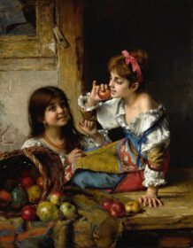 نقاشی کلاسیک دو دختر با سیب و گلابی 1884