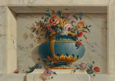نقاشی کلاسیک گلدان گل در طاقچه