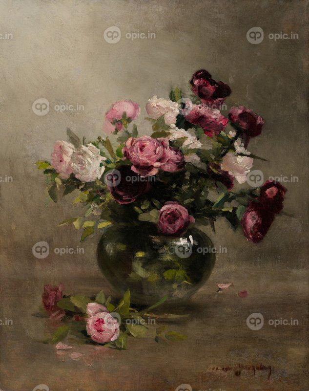 نقاشی کلاسیک گلدان گل رز در اوایل دهه 1870
