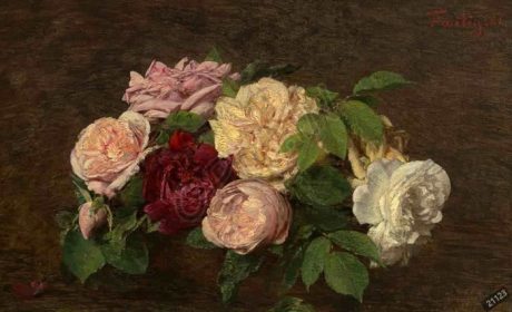 دانلود طرح تابلو گلهای رز زیبا در یک میز henri fantin latour 1882