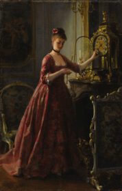 نقاشی کلاسیک Winding The Mantle Clock در حدود 1875 1880