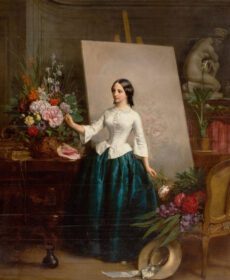 نقاشی کلاسیک زن نقاش گل در Easel Suzanne Estelle