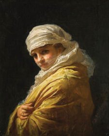 نقاشی کلاسیک زن جوان با عمامه سفید