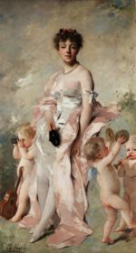 نقاشی کلاسیک زن جوان با لباس توپ با پوتین تا سال 1891