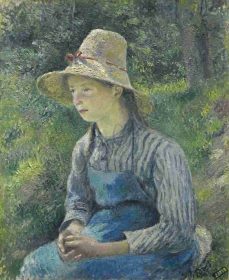 دانلود طرح تابلو دختر دهقانی با کلاه نی camille pissarro 1881