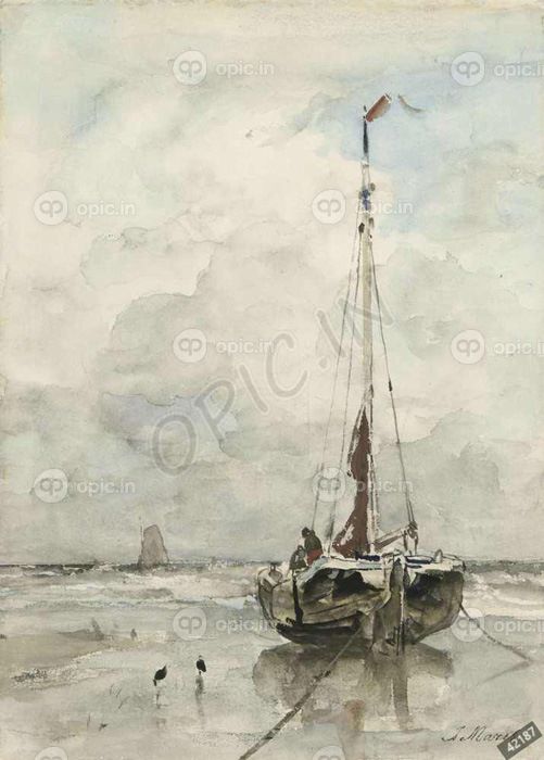دانلود طرح تابلو visserspink aan het strand jacob maris 1847