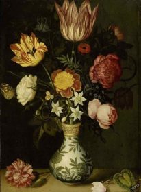 دانلود طرح تابلو هنوز هم با گلهایی در گلدان گلدان وبرگ ambrosius 1619 زندگی می کنند
