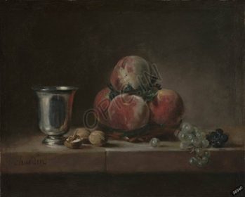دانلود طرح تابلو هنوز هم زندگی با هلو انگور نقره ای و گردو ژان باپتیست سیمئون 1730