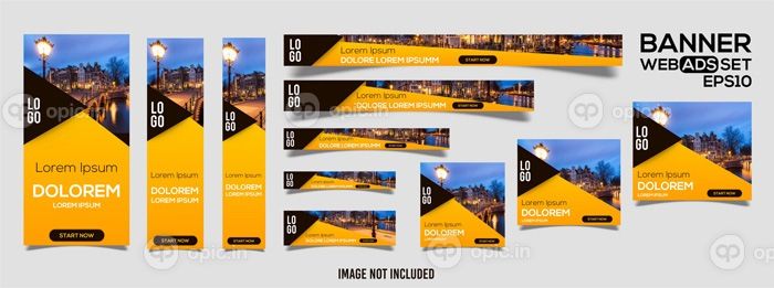 دانلود مجموعه قالب های وب بنر خلاقانه زرد و مشکی در سایز استاندارد با جای عکس