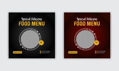 دانلود قالب های پست رسانه های اجتماعی منوی غذا برای بازاریابی دیجیتال مارکتینگ طراحی بنر وب