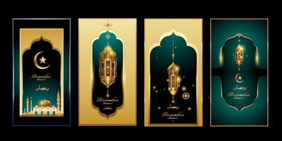 دانلود ماه مبارک رمضان به رنگ سبز و طلایی با فانوس و مصور مسجد برای بنر تبریک و شبکه های اجتماعی