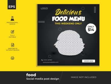 دانلود قالب طراحی پست شبکه های اجتماعی رستوران غذا