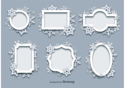 دانلود مجموعه قاب های تخت زمستانی تزئین شده با دانه های برف