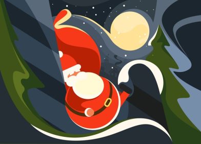 دانلود وکتور بنر با بابا نوئل در پس زمینه ماه