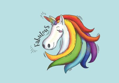 دانلود وکتور تصویر آبرنگ اسب شاخدار با موهای بلند رنگارنگ برای استفاده در تی شرت یا پوستر ماگ